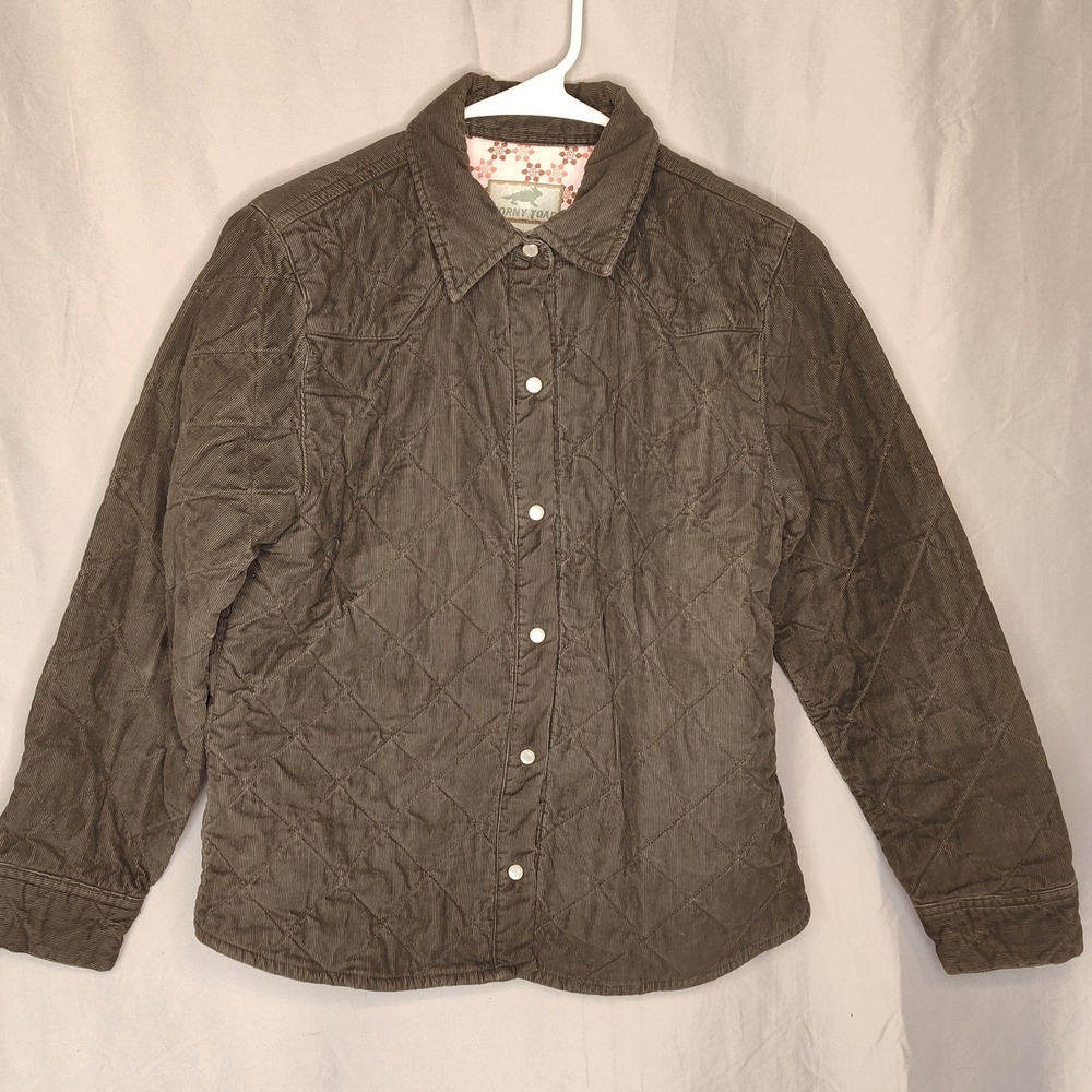 Horny Toad button up jacket quilted corduroy green medium cotton white buttons